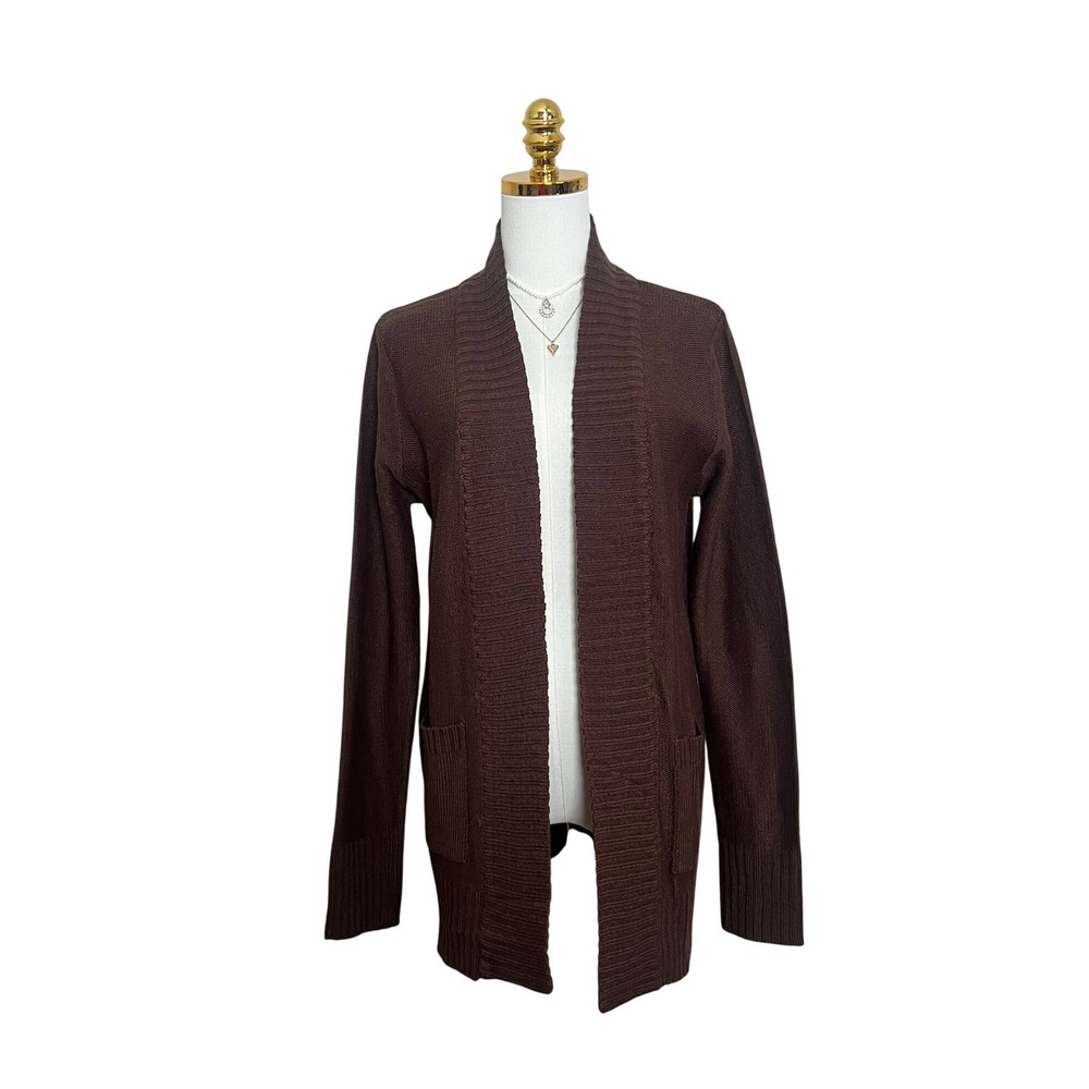 Fashion Nova Womens Brown Open Front‎ Ribbed Shawl Collar Cardigan Sweater Large